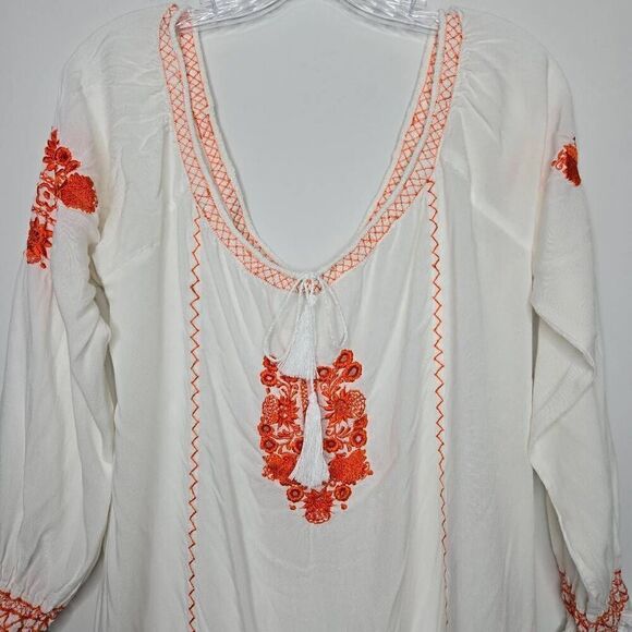 Arnhem Boho Embroidered White Orange Tunic Top Cover Up Size Large - Picture 3 of 12